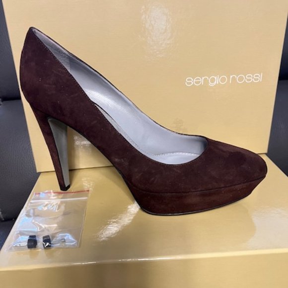 Sergio Rossi Suede Platform Pump Brown 38,5 - Picture 5 of 6